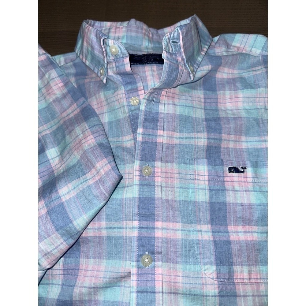 Vineyard Vines Men's M Pink & Blue Plaid Button Down Shirt Stretch - Picture 2 of 7